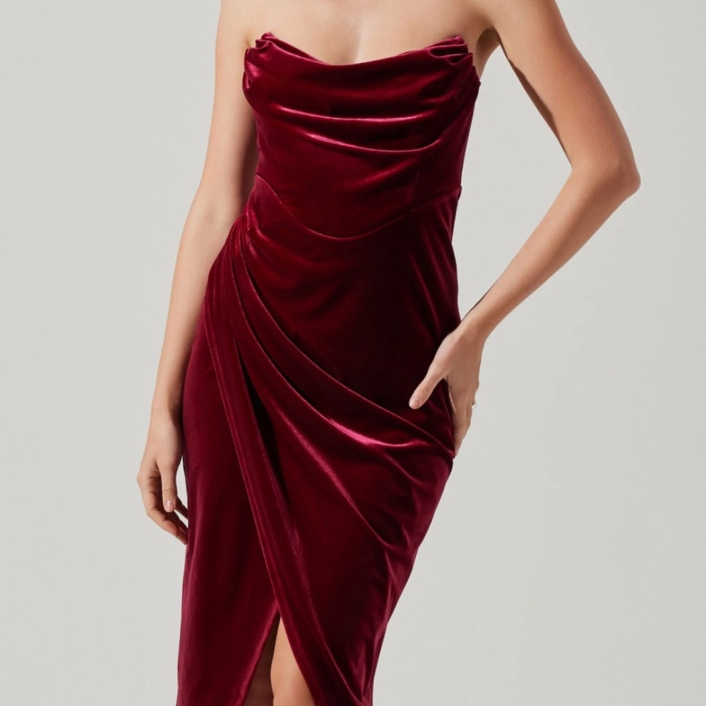 Meghan Velvet Draped Midi Dress in Crimson Red by ASTR The Label